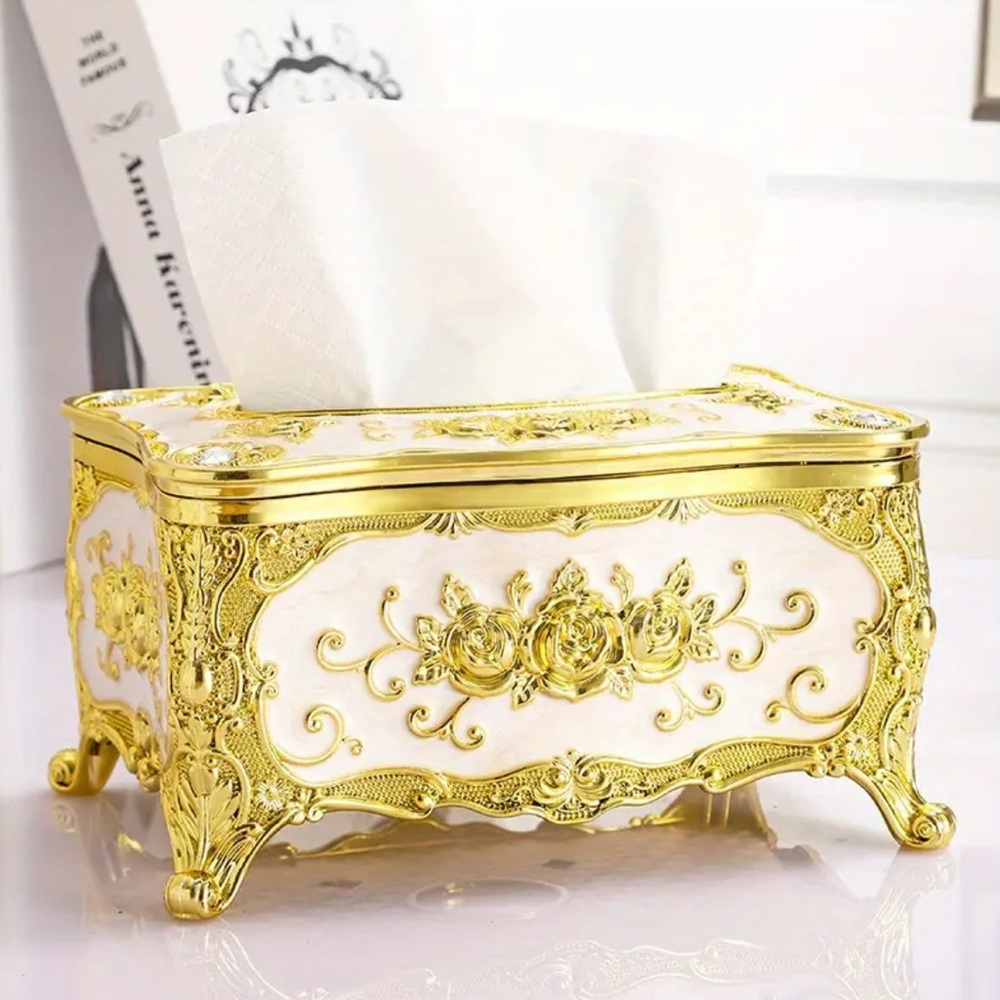 Gold & White European Style Elegant Napkin Box Holder